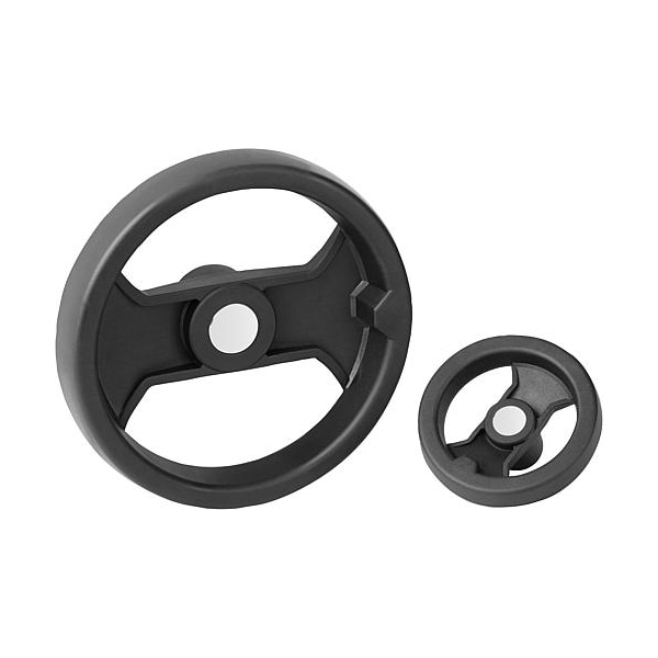 Handwheel, 2-spoke plastic, Dia. 252, bore 20, key 6 mm. No grip.